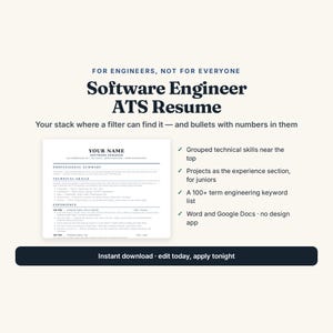 Software Engineer Resume Template | ATS CV (Word, Google Docs)