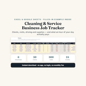Cleaning Business Job Tracker Spreadsheet, Client & Mileage Log (Excel/Google Sheets) image 1