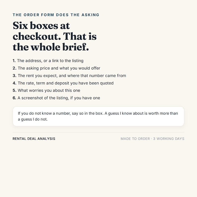 Peut inclure: Un graphique num&eacute;rique intitul&eacute; The Order Form Does The Asking, &eacute;num&eacute;rant six exigences num&eacute;rot&eacute;es pour une analyse de contrat de location. Il comprend du texte sur les cases de paiement, des donn&eacute;es locatives et une note sur les estimations.