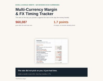 Multi Currency Margin & FX Timing Tracker Spreadsheet | Exporter Exchange Rate Excel Google Sheets Template | Foreign Currency Invoice Log