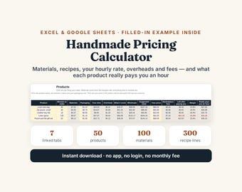 Handmade Pricing Calculator Spreadsheet (Excel, Google Sheets)