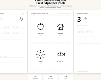 Portuguese Alphabet Pack for Kids, Bilingual Flashcards, Tracing Worksheets, Learn Portuguese Printable (PDF)