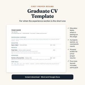 Graduate CV Template | Resume for First Job, Word, Google Docs (Instant Download) bild 1