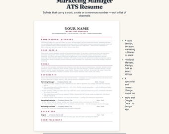 マーケティングマネージャー向けATS履歴書テンプレート（Word、Googleドキュメント対応）