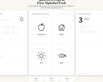 Spanish Alphabet Pack for Kids, Bilingual Flashcards, Tracing Worksheets, Learn Spanish Printable (PDF Download)