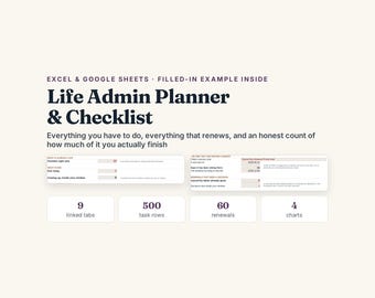 Planificateur administratif de vie, liste de contrôle, Excel, Google Sheets (Téléchargement numérique)