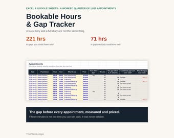 Bookable Hours & Gap Tracker Spreadsheet | Clinic Salon Diary Utilisation Excel Google Sheets Template | Appointment Gap Analysis Tool