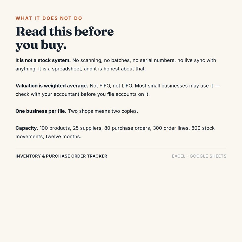 Inventory and Purchase Order Tracker, Excel Google Sheets, Stock Reorder Point and Supplier Lead Time, Stock Valuation (Digital Download) immagine 16