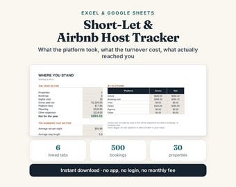 Short-Let Host Tracker | Excel & Google Sheets for Airbnb, Booking.com (Digital Download)