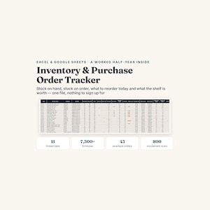 Inventory and Purchase Order Tracker, Excel Google Sheets, Stock Reorder Point and Supplier Lead Time, Stock Valuation (Digital Download) immagine 1
