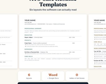 ATS Resume Templates Bundle | 6 Editable Word, Google Docs Layouts (Instant Download)