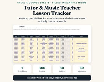 Music Teacher Lesson Tracker, Student Planner, Payment Log (Google Sheets)