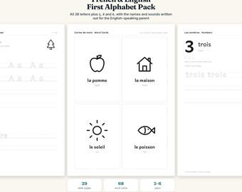 French Alphabet Pack for Kids, Bilingual Flashcards, Tracing Worksheets, Learn French Printable (PDF Download)