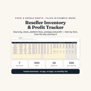 Bestandsverfolgung für Wiederverkäufer, eBay Vinted Poshmark Gewinnlog (Excel Google Sheets) Bild 1