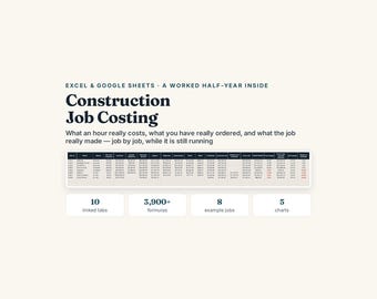Construction Job Costing Spreadsheet, Excel Google Sheets, Builder True Labour Rate and Committed Cost, Job Profit (Digital Download)