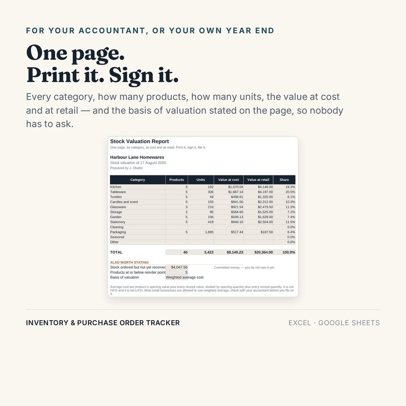 Inventory and Purchase Order Tracker, Excel Google Sheets, Stock Reorder Point and Supplier Lead Time, Stock Valuation (Digital Download) immagine 10
