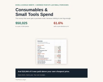 Consumables & Small Tools Spend Tracker Spreadsheet | Trade Van Purchase Log Excel Google Sheets Template | Job Cost Recovery
