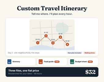 Custom Travel Itinerary | Personalized Day Trip Planner, Food Guide, Budget Sheet (48h Delivery)