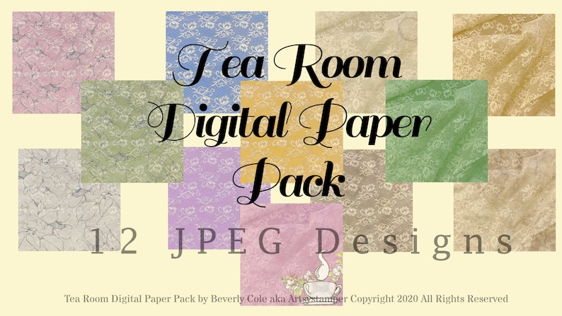 Tea Room Digital Paper Pack  12 Vintage Lacy JPEG Images for image 1