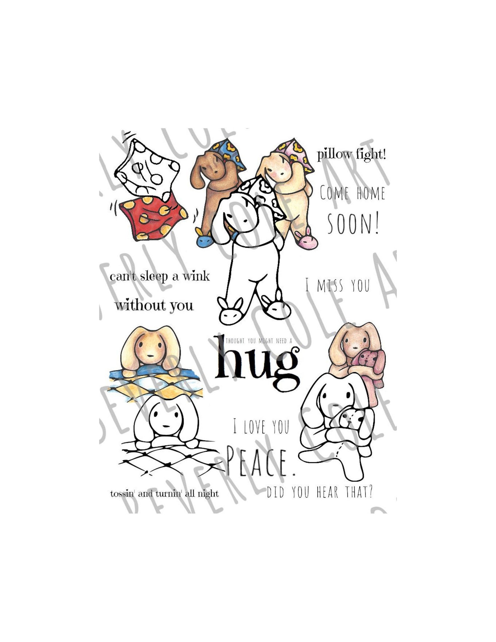 Bunny Hugs Stamp Set With Sentiments Precolored and Color Etsy