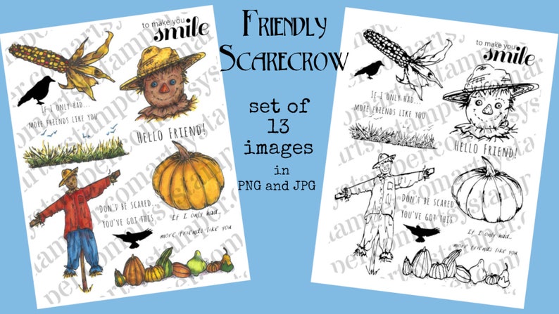 Friendly Scarecrow Digital Stamp Set for Thanksgiving and image 0
