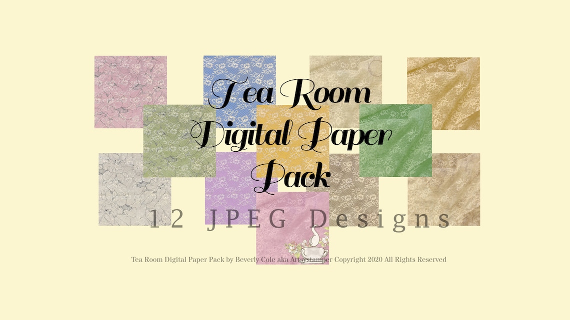 Tea Room Digital Paper Pack  12 Vintage Lacy JPEG Images for image 0