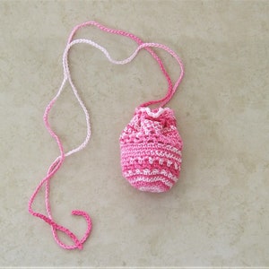 Crocheted Mini Pouch Necklace - In Shades of Pink - Coin Purse, Sachet Pouch,  Ear Bud Case, Trinket Keeper- Free 1st class shipping in USA