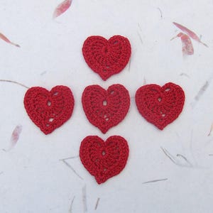 Hand Crocheted Red Heart Appliques - Set of Five 1.5&quot; Embellishments
