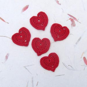 Hand Crocheted Red Heart Appliques - Set of Five 1.5&quot; Embellishments