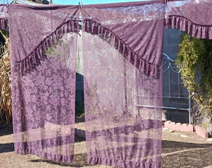 Purple Lace Curtains/6 Piece Set Etsy