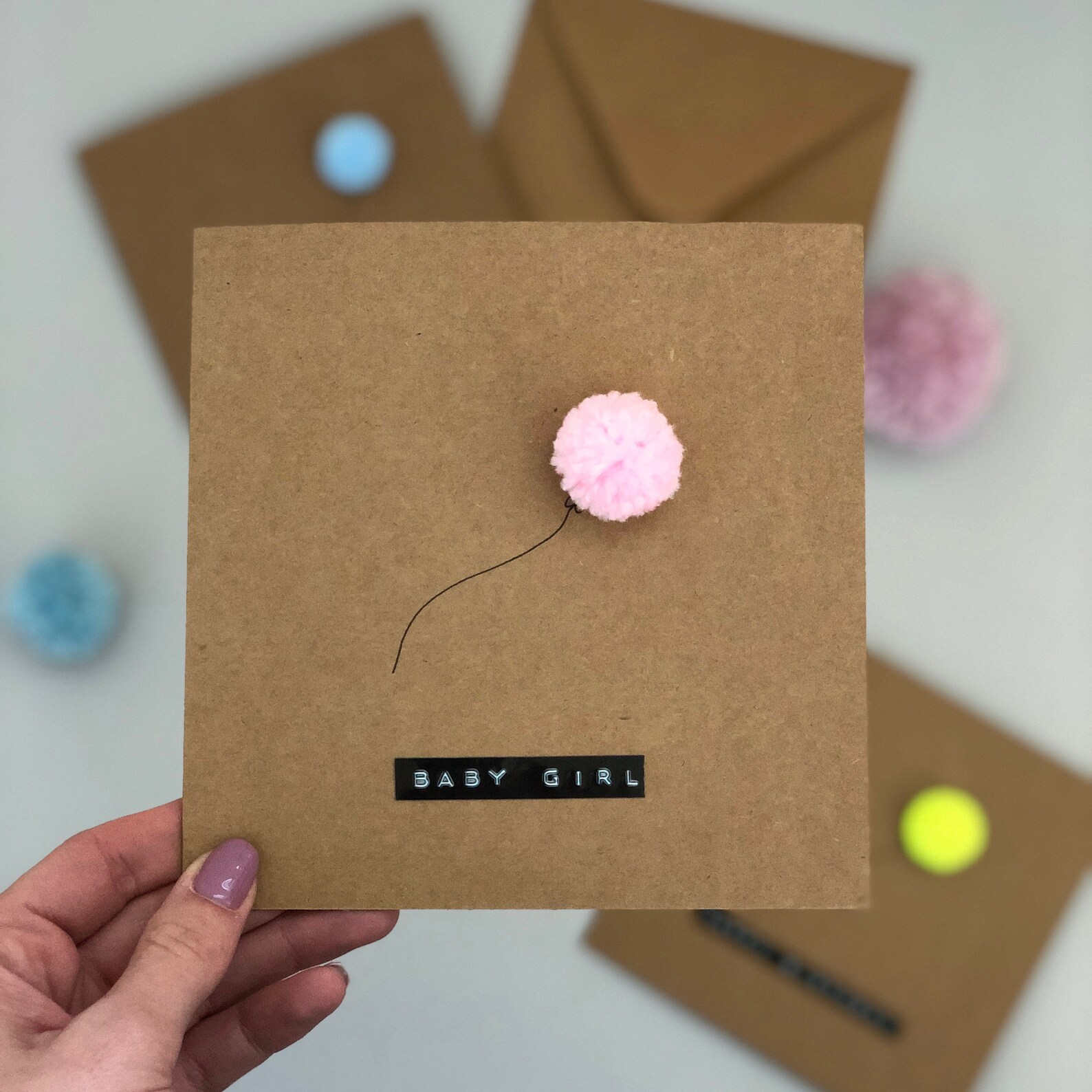 Pom Pom Balloon Greetings Cards Handmade Birthday Baby Etsy New Zealand