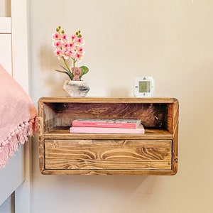 Walnut Floating Nightstand with Drawer, Wood Bedside Shelf, Floating Nightstand Bedroom, Handmade Floating Table, Gift for Home, Solid Wood