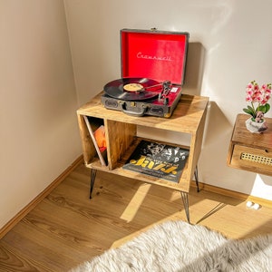 Record Player Stand, Media Console, Vinyl Record Storage, Turntable Station With Storage, Speaker stand, Mid Sentury Credenza - Metal Legs