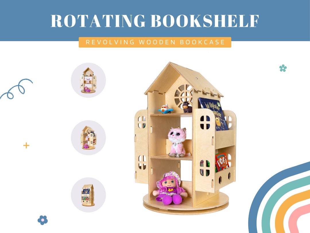 Rotating Bookshelf for Kids Revolving Wooden Bookcase Etsy New Zealand