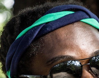 Limited Edition Men’s Headband- Navy Blue & Emerald Green in Soft Jersey