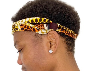 Orange, Gelb, Braun & Weiß Afrikanischer Druck Baumwoll Stirnband