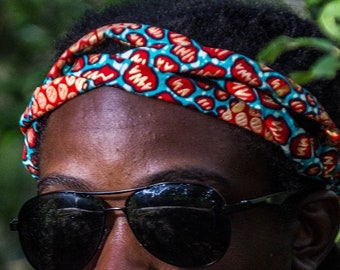 Headband in Gold, Red & Green African Print Cotton