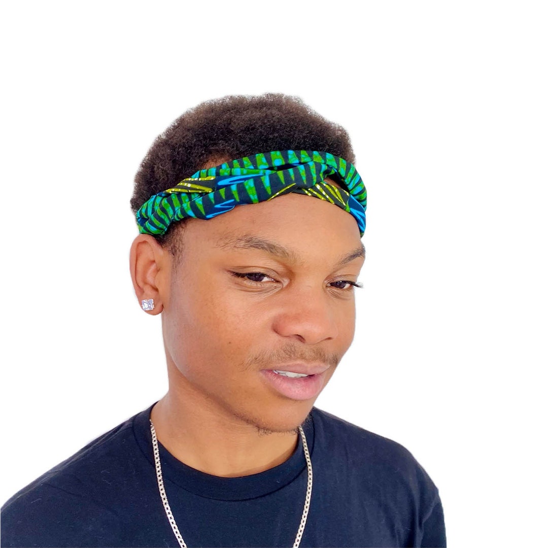 Emerald Green Navy Blue African Print Cotton Headband Etsy