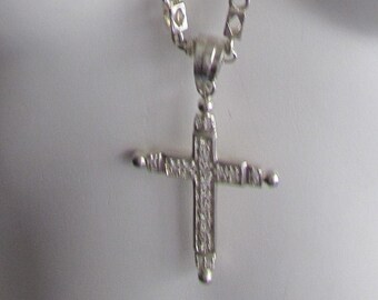 Long Cross Sterling Necklace  CZ diamonds heavy weight Signed by artist 925 Silver weight 4 standard oz.