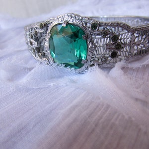 ART DECO PERIOD Bracelet Silver filigree Emerald cut rhinestone 1920s
