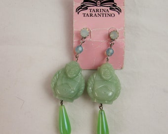 BUDDHA EARRINGS Tarina Tarintino New old stock Pierces drop earrings green