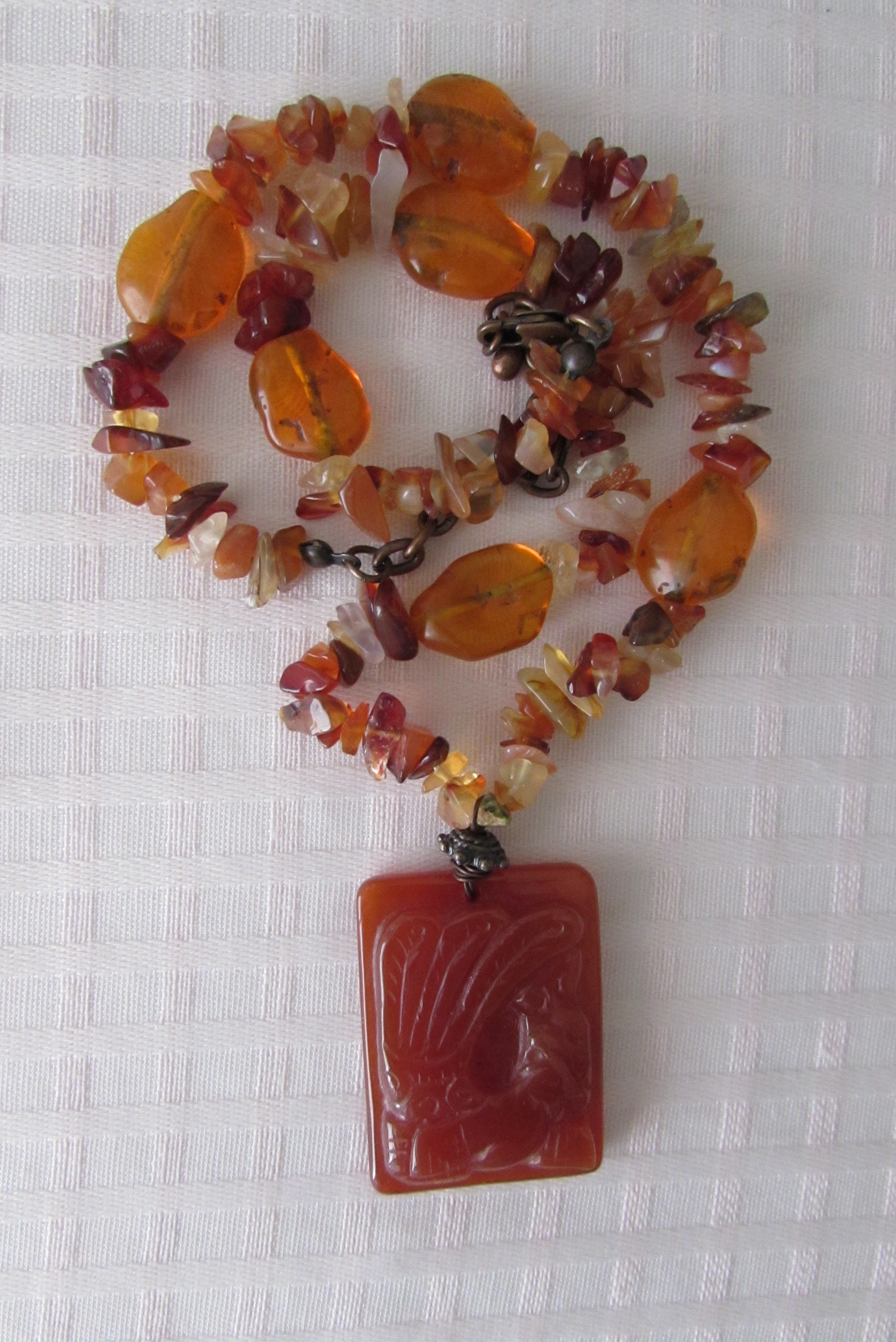 Collier Vintage Années 80 En Turquoise Et Cornaline - Pierre Précieuse, Pendentif Fleur