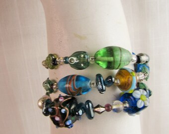 Murano Glass Bracelet made in Italy Venetian Glass/ coil/ once size fits all