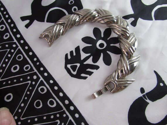 BRACELET SILVER  Leaf LINK  c. 1960 - image 3