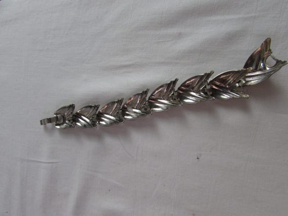 BRACELET SILVER  Leaf LINK  c. 1960 - image 6