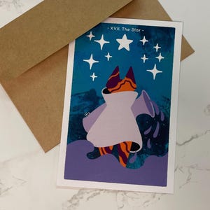 Die Stern-Tarot-Karte - 4x6-Druck oder versendbare Postkarte - Wunderliche Katzen-Zauberer-Serie