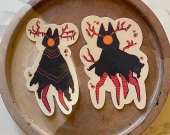 Cryptid Cat Sticker - Twisted, Creepy, Demon, Wendigo, Forest Spirit, Corruption - Glossy, Waterproof - Whimsical Cat!