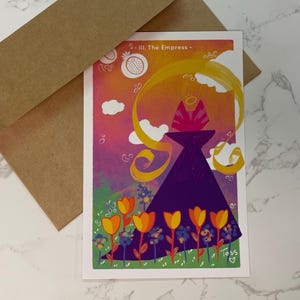 Carte de tarot l'impératrice - impression/carte postale - impression 4 x 6 ou carte postale à envoyer par la poste - série magicien chat lunatique