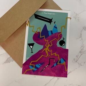 La carte de tarot le magicien - impression 4 x 6 ou carte postale à envoyer par la poste - série magicien chat lunatique