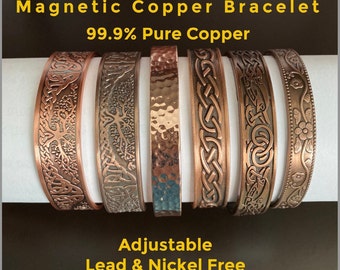 Adjustable Pure Copper Magnetic Bracelet Cuff Bangle for Women Men Gift Therapy Health Wellness